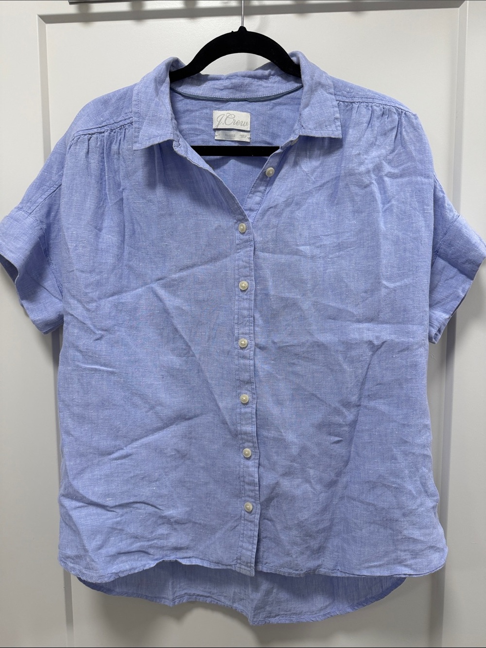 J. Crew Pale Blue Short-Sleeve Button-Down Linen Shirt